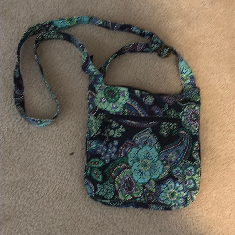 Vera Bradley Blue and Green Crossbody Bag with Floral Design